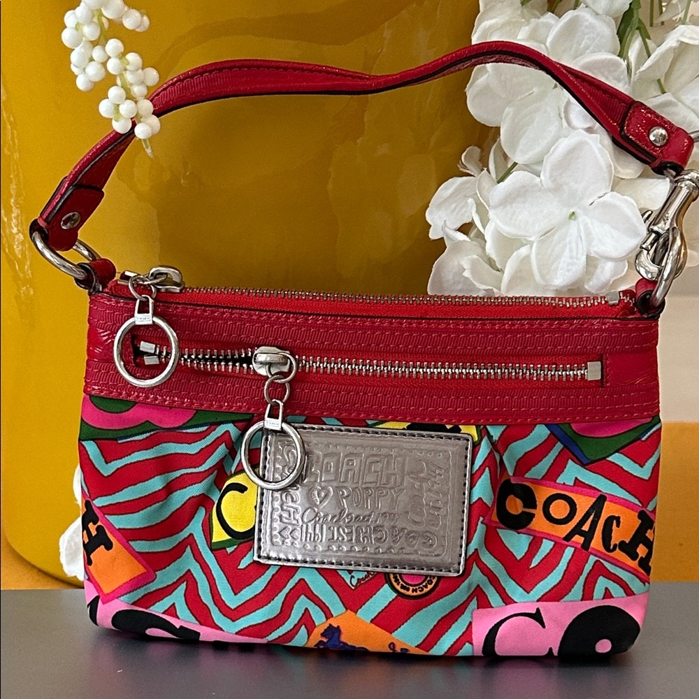 Coach Red and Multicolor Wristlet